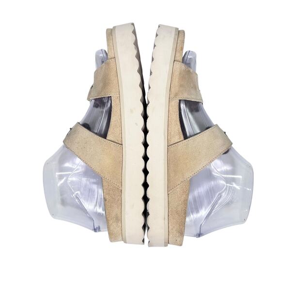 Schutz Light Tan Suede Double Buckle Flat Slip On Contoured Foodbed Sandals - Picture 4 of 9